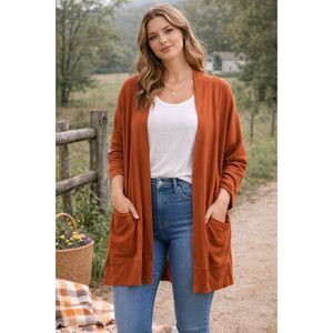 PACT Orange Rust Open Pullover Cardigan Sweater Top   Women's Size Medium Large